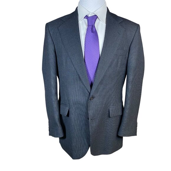 Haggar Collections Sport Coat Men's 40R Poly Wool Navy Mini Check Blazer Jacket - Picture 2 of 15